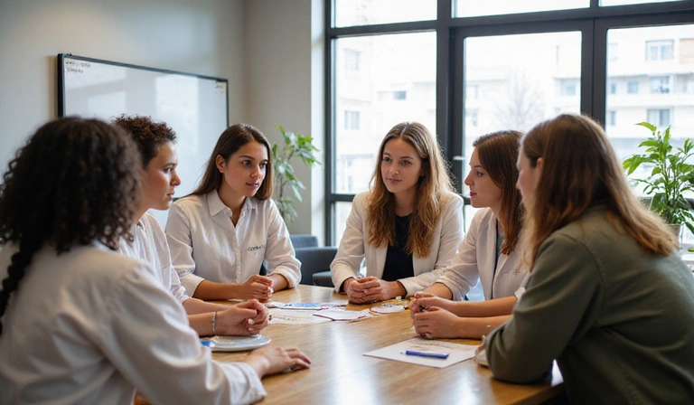 Equipo de NutriVida Saludable discutiendo valores